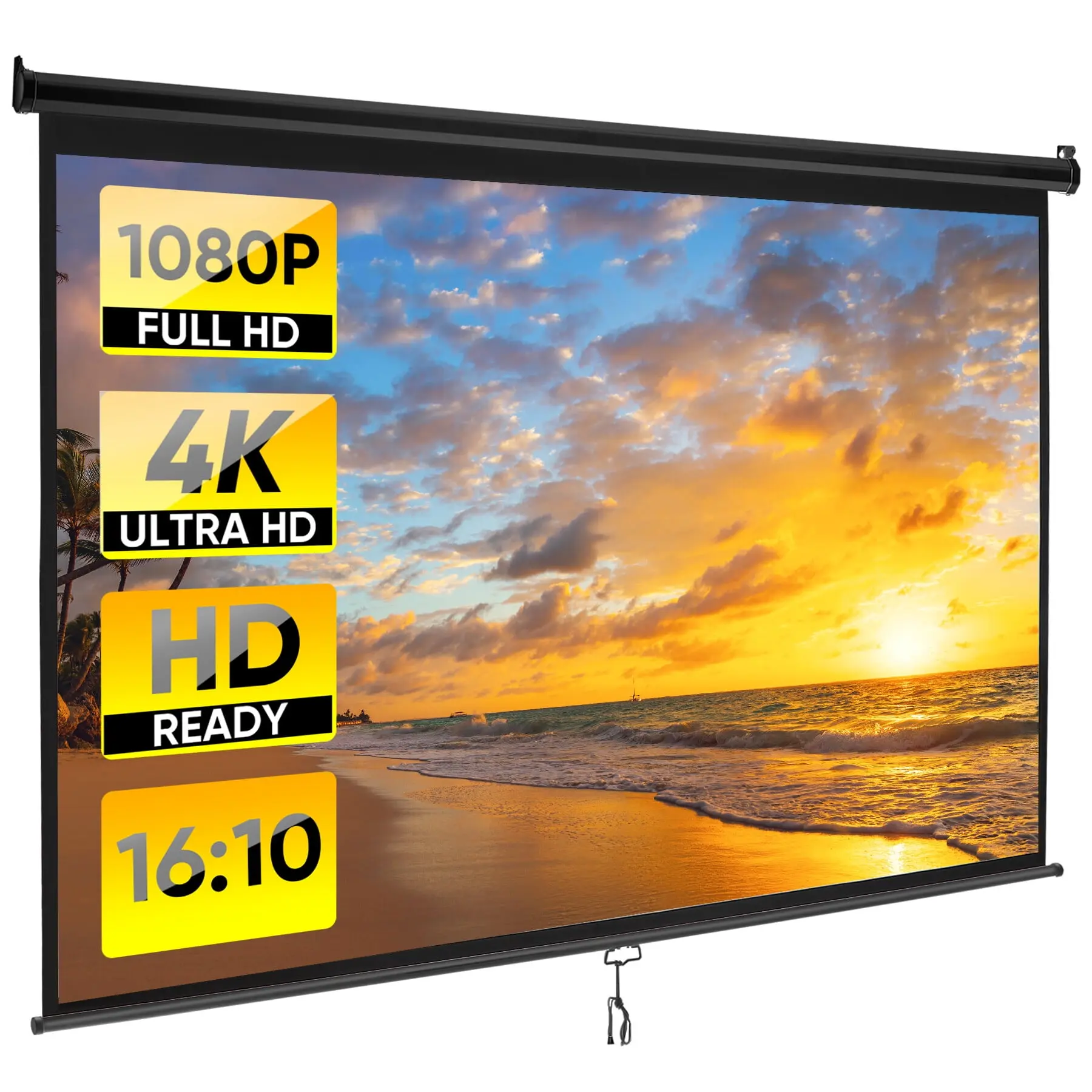 Segawe Projector Screen 100 inch 16:10 HD 4K Projections Home Theater Presentation Education Outdoor Indoor Public Display, Black, Audio, Lanyard, Portable,summerwins