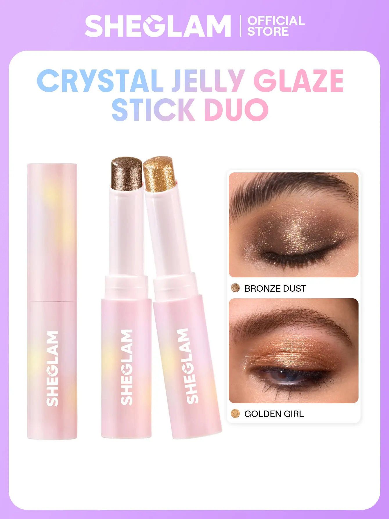 SHEGLAM Crystal Jelly Glaze Stick Set of 2 Shimmer Eyeshadow Stick Creamy Smooth Eye Shadow Pencil Waterproof Long Lasting Glitter Eye Makeup Easy Blend