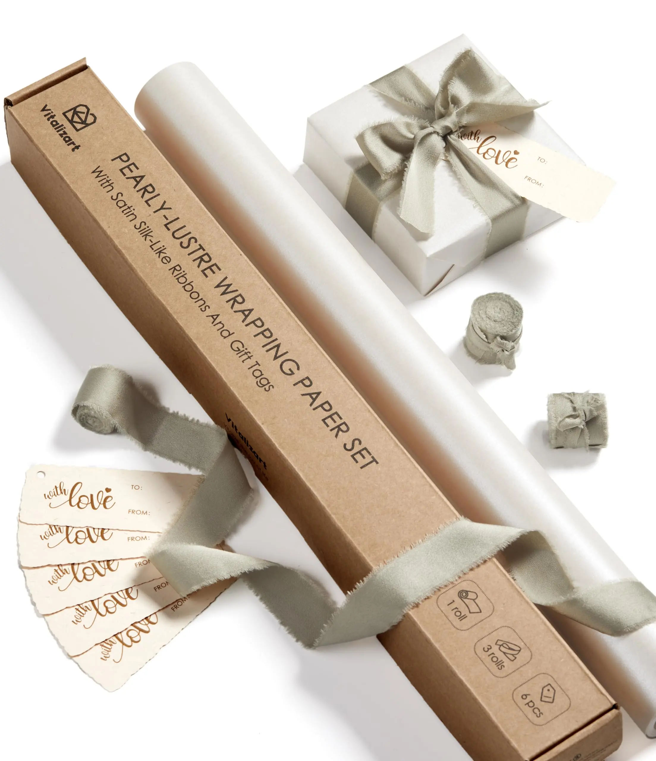 Vitalizart Pearly Lustre Wrapping Paper Set, 17-30 in, with Satin Ribbon & Gift Tags for Graduation, Wedding, Baby Shower & Father's Day, dealsforyou, summerwins summerwins