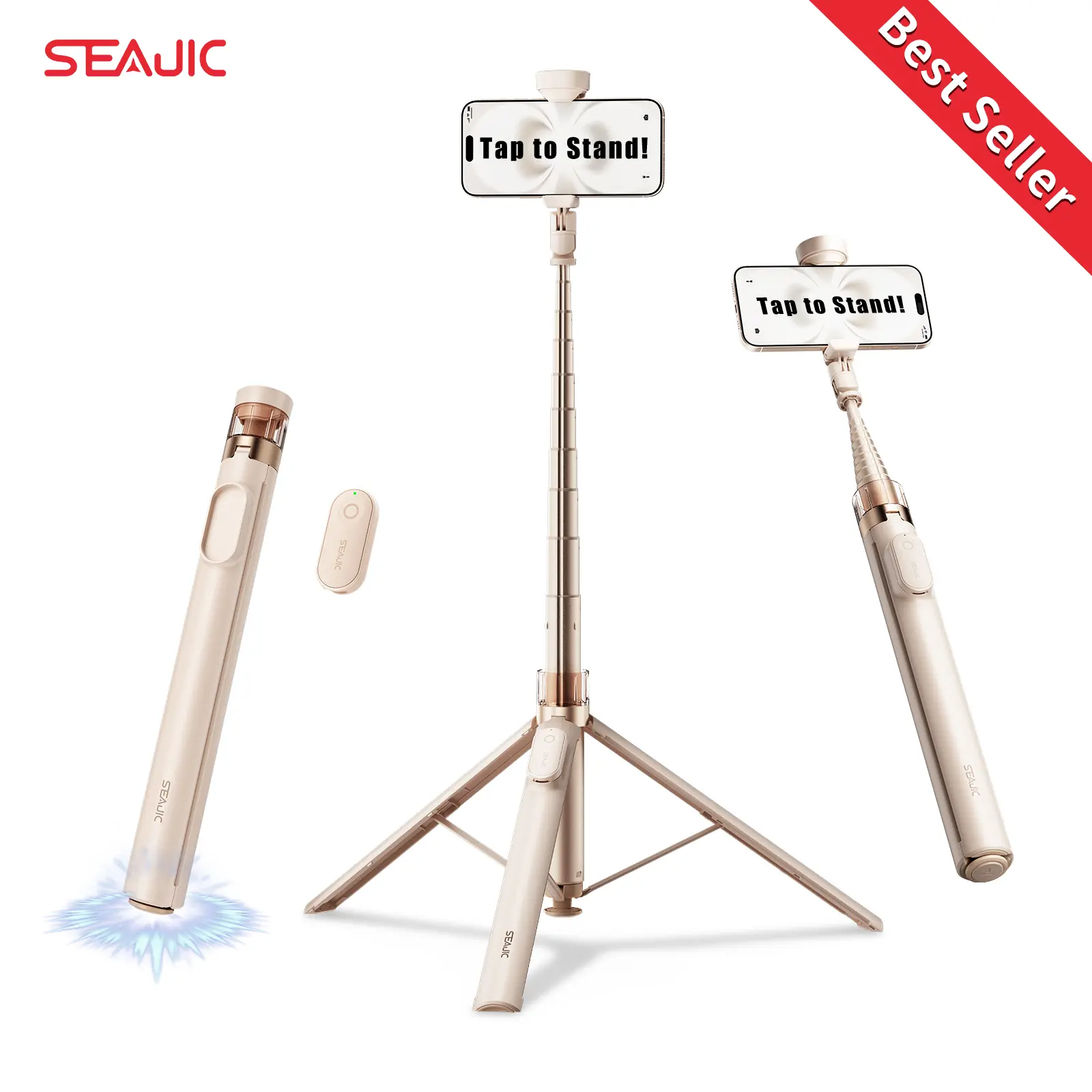SEAJIC Automatic Tripod for iPhone 66" Phone Tripod Selfie Stick for Cell Phone Multifunctional Tripod Stand with Remote for Video Recording diu diu stick Cellphone Smartphone mini microphone controller Camera Accessories Travel Gadgets
