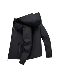 Men's Casual Outerwear, Hooded Windbreaker Jacket, Lightweight Motorcycle Coat, Zip Closure, Detachable Brim, Waterproof, Outdoor Sports