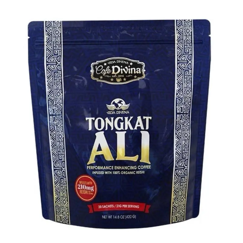 Cafe Divina Premium Arabica Natural Instant Herbal Coffee Mix with Tongkat Ali, Ganoderma, Rich Flavor, Easy to Prepare, 20 Sachets Beverage