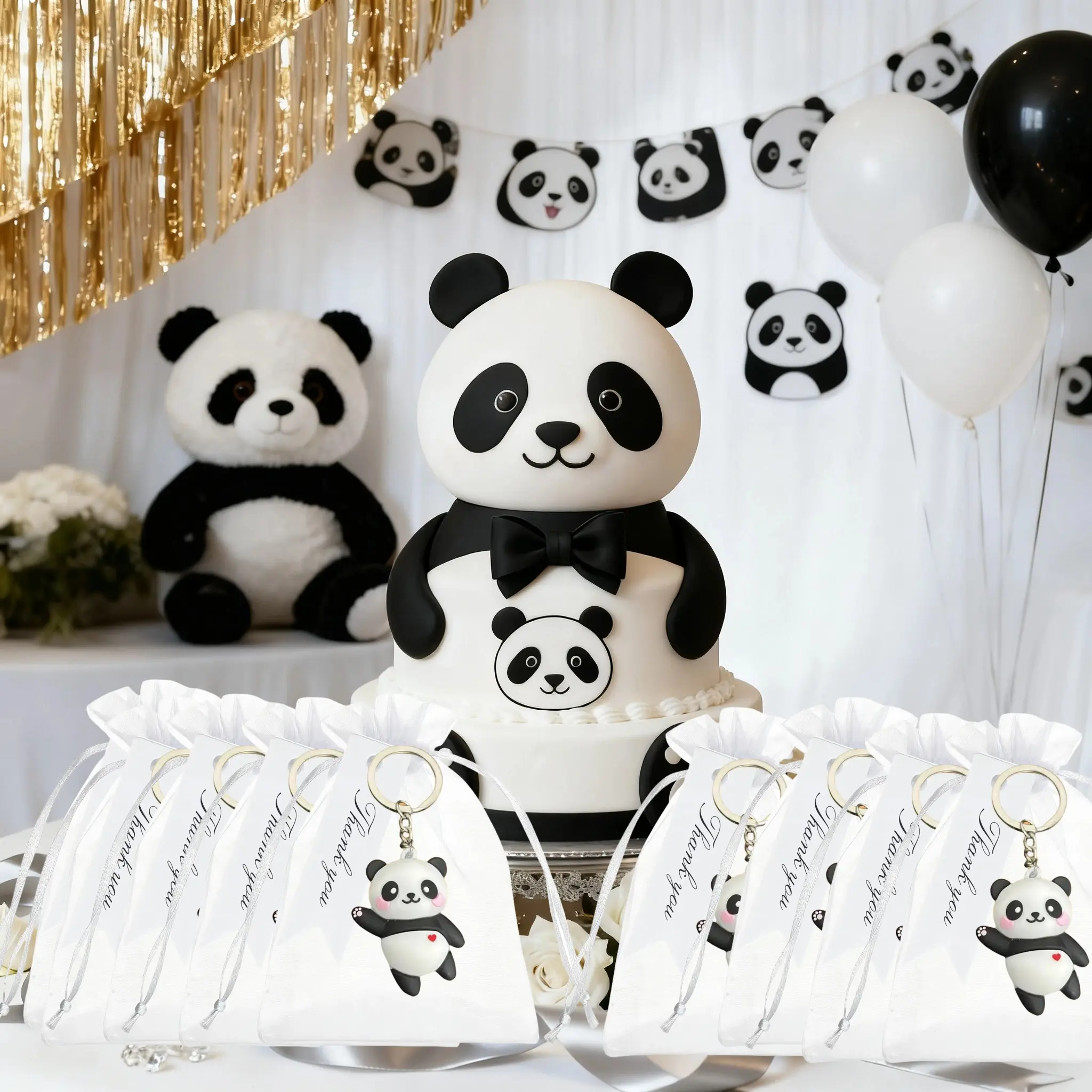 Cute Panda Keychain Set with Thank You Tags & Gift Bags, 36pcs/12sets, Trendy Cute Keychain Kawaii, Perfect for Birthday Parties, Graduation Favors & More