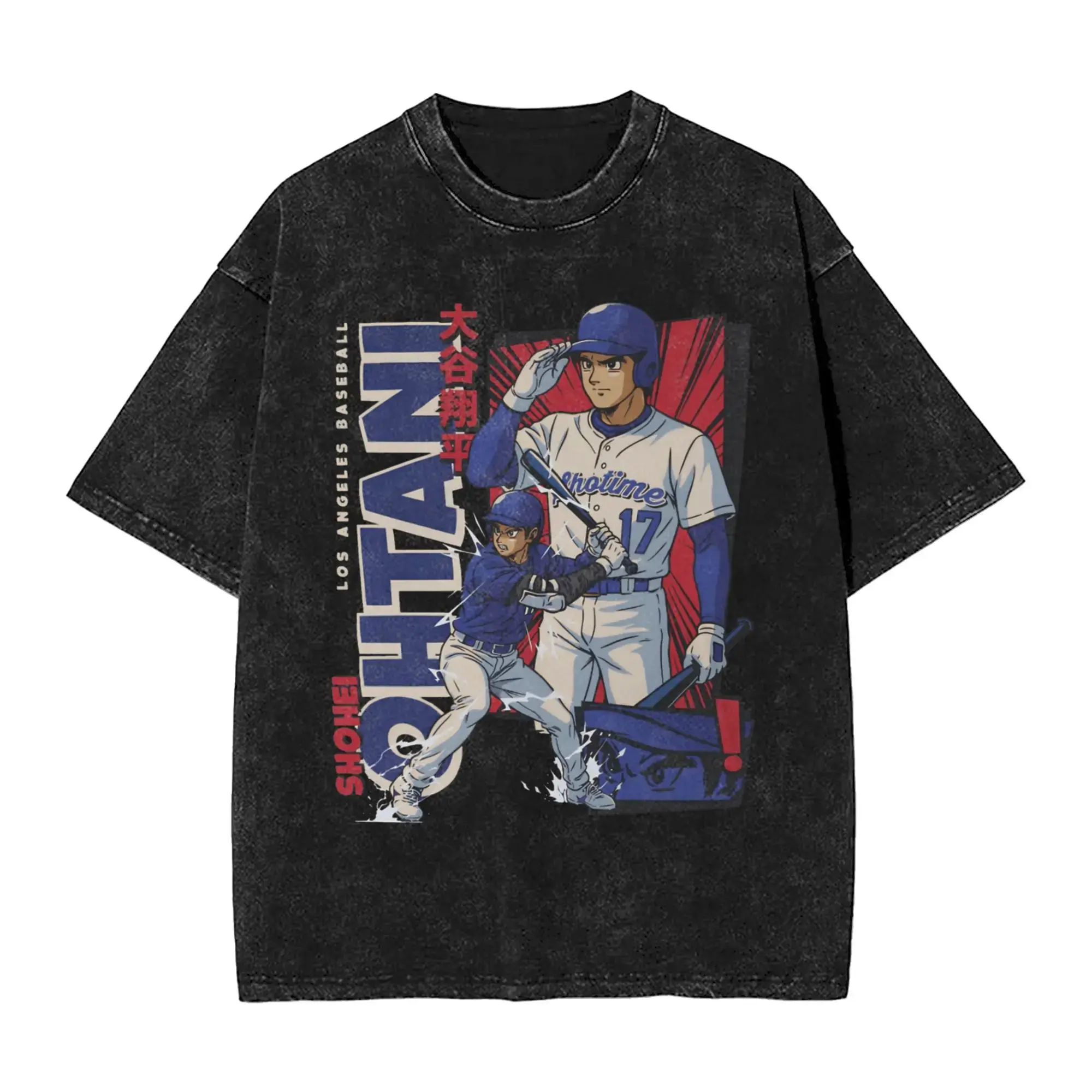 Ohtani Dodgers Anime Style Men's T Shirts Washed  Funny Tee Shirt Short Sleeve O Neck T-Shirts 100% Cotton Plus Size Clothes Washable Unisex T-shirt