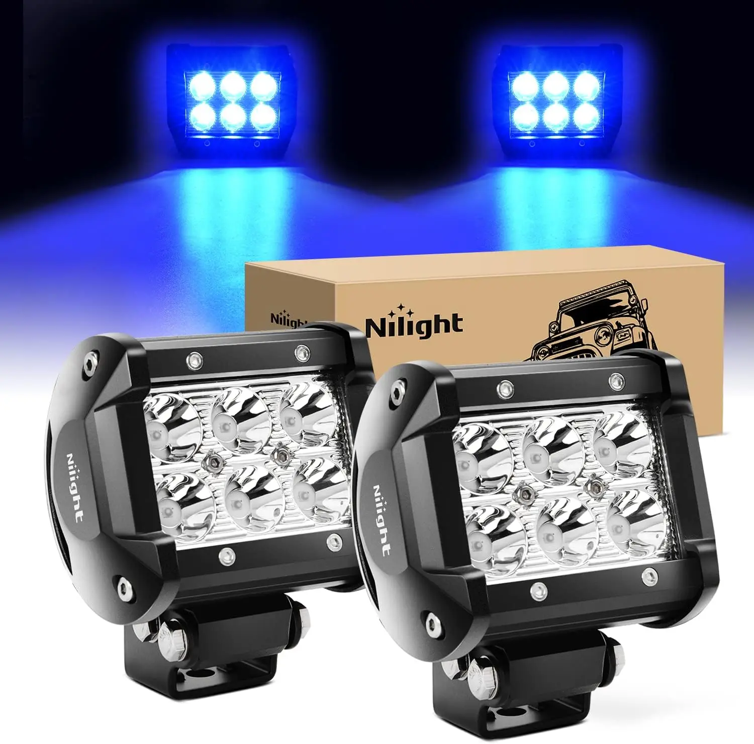 Nilight 4 inch Led Light Pod Blue Spot Driving Fog Light 2PCS 18W Off Road Fishing Hunting  Safety Signal Deck Trailer Hunting lights Car Accessories Vehicle, Car Light