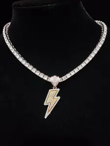 Y2K Trendy Rhinestone Lightning Shaped Pendant Necklace for Men & Women, Hip Hop Street Jewelry As Gift, Fashion Cute Jewelry for Daily Outfit