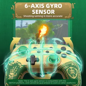 IINE Golden-Green Zelda Kingdom Tears Joypad Wireless Controller Wake Up Auto Fire Function Compatible Nintendo Swtich/Lite/OLED Zelda Tears of the Kingdom Design
