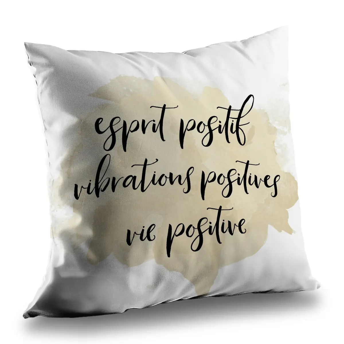 Begin Home Decor C1PT1414JY4F4N 14 x 14 in. Esprit Positif Vibrations Positives Beige Throw Pillow - Home Decor