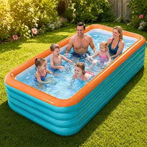 120" Large Inflatable Pool for Kids & Family, 4-Layer Thickened Blow Up Pool (Stronger Than 3-Layer), 0.32mm Heavy Duty PVC, Durable Swimming Pool for Adults, Kids & Pets Backyard Summer Blue