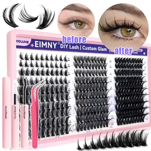 30 Rows of 300 Natural Lash Clusters Set, Eyelash Extensions, Voluminous Look, Mixed Length 10-16mm, C-Curl, 0.07mm Thickness, Includes Adhesive & Tweezers
