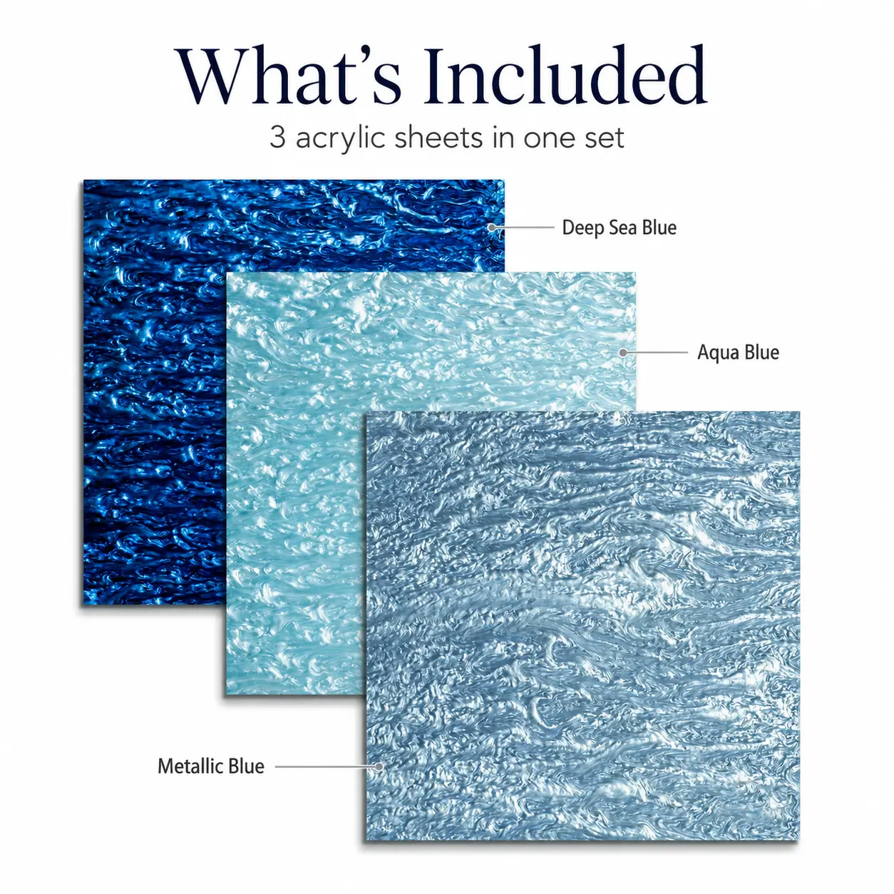 UV-Resistant Flexible Pearl Glow Ripple Pattern Cast Acrylic Sheets (3-Piece Blue 12*12in Set), 1/8in Thickness Laser Cutter Plexiglass for Art Craft DIY, Home Decor Cake Toppers, Signs, Displays, Sun Shades