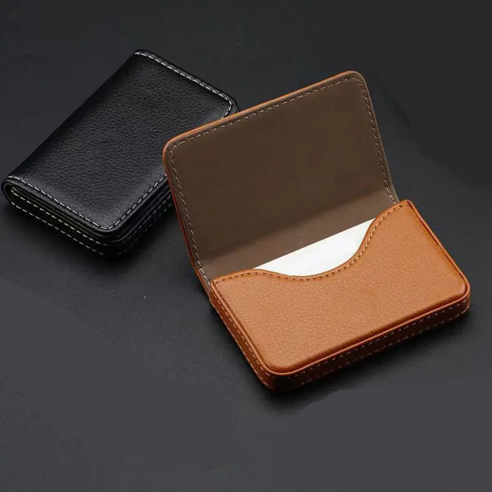 2-Piece PU Leather Business Card Holder Set for Adults - Black & Coffee Magnetic Close Flip Top Home Organizer Storage Boxes, Portable Pocket Wallet (Holds 25-30 Cards), Company Souvenir, Christmas Gift