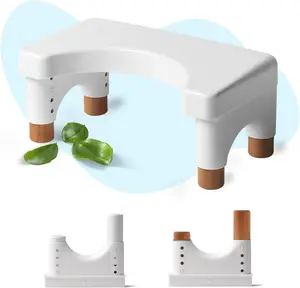 Poop Stool Adults for Bathroom, 5.9 Inches to 8.5 Inches Height Collapsible Toilet Stool Squat Adult (White, Beechwood)