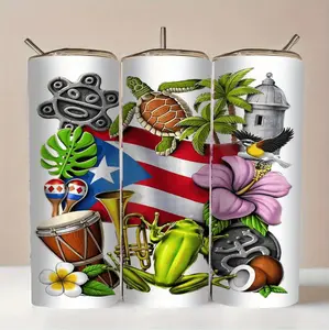 Vibrant 20oz Insulated Travel Tumbler with Turtles Palm Trees and Salsa Dancers Ideal for Coffee or Water on the Go and Outdoor Adventures