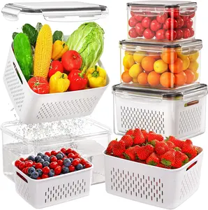 Freshmage Fruit Storage Containers for Fridge with Removable Colander, Airtight Food Storage Container, Dishwasher Safe Produce Saver for Refrigerator, Keep Berry Fruit Fresh Longer 4 pcs Small Clear