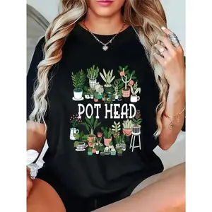 Literary Plant Enthusiast and Gardener T Shirt Featuring a Pot Head Succulent Design Made from Breathable Fabric