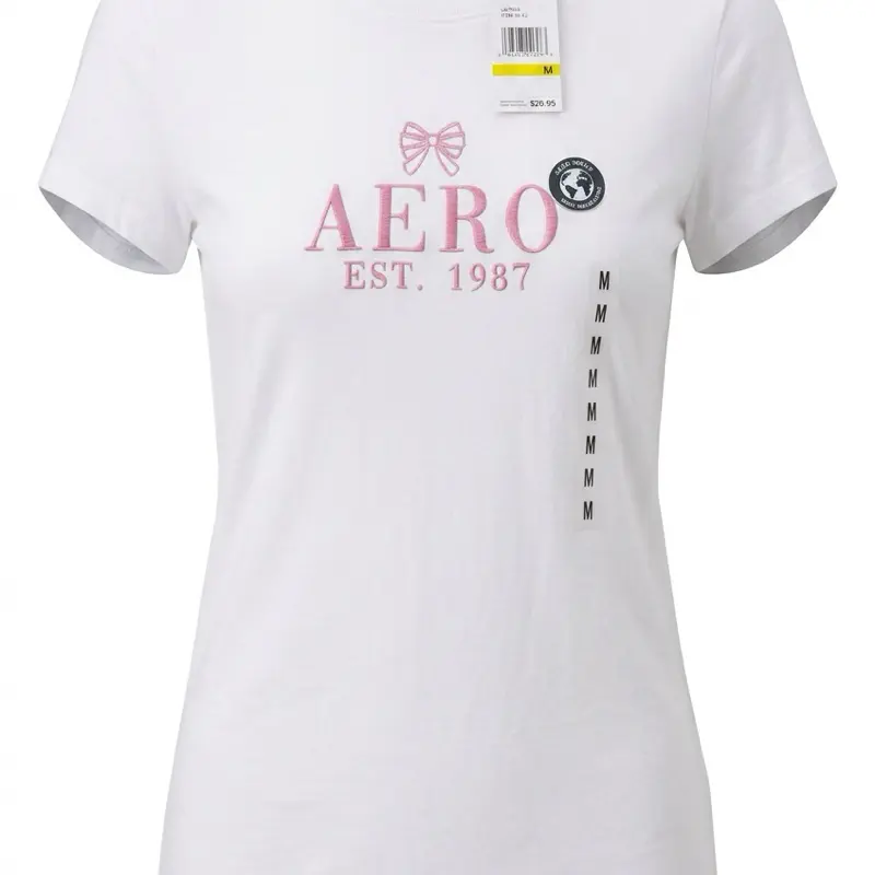 This Aeropostale Aero Bow Logo Graphic Tee is crafted with a jersey knit fabric featuring a mix of cotton and recycled polyester.  Size M