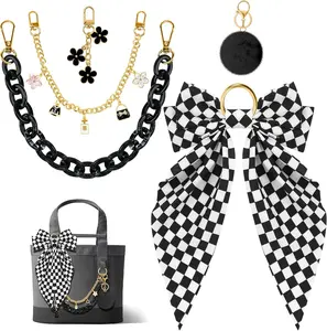 5PCS Tote Bag Charms Kit, Bag Accessories for YETI Camino 20/35/50 Carryall & Bogg Beach Tote Bag Decor Kit, Bow, Plush Ball, Flowers Charm, Cuba & Decorative Chain for Girls Women