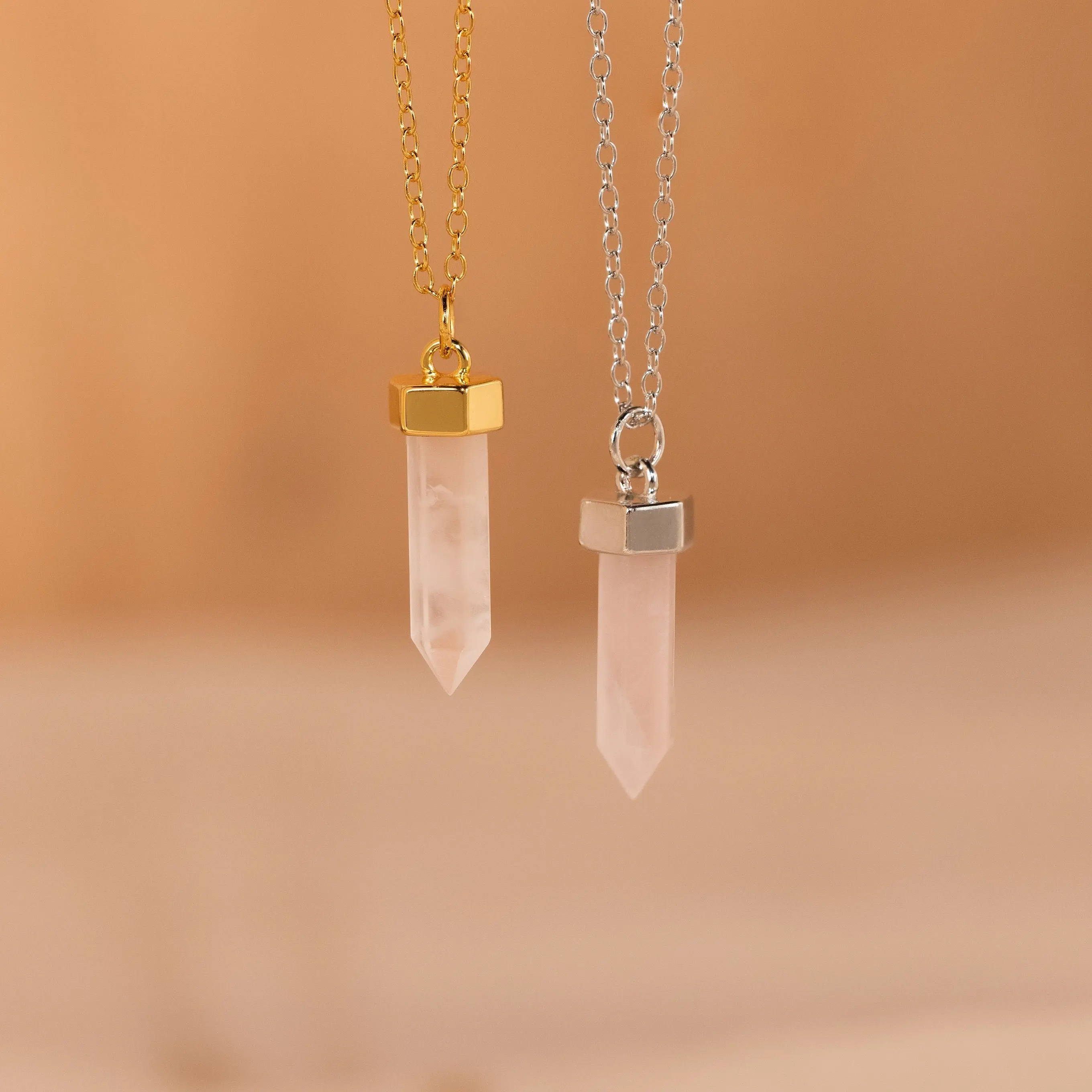 Rose Quartz Necklace by Caitlyn Minimalist - Boho Pink Crystal Pendant Necklace - Dainty Gemstone Jewelry - Gift for Her