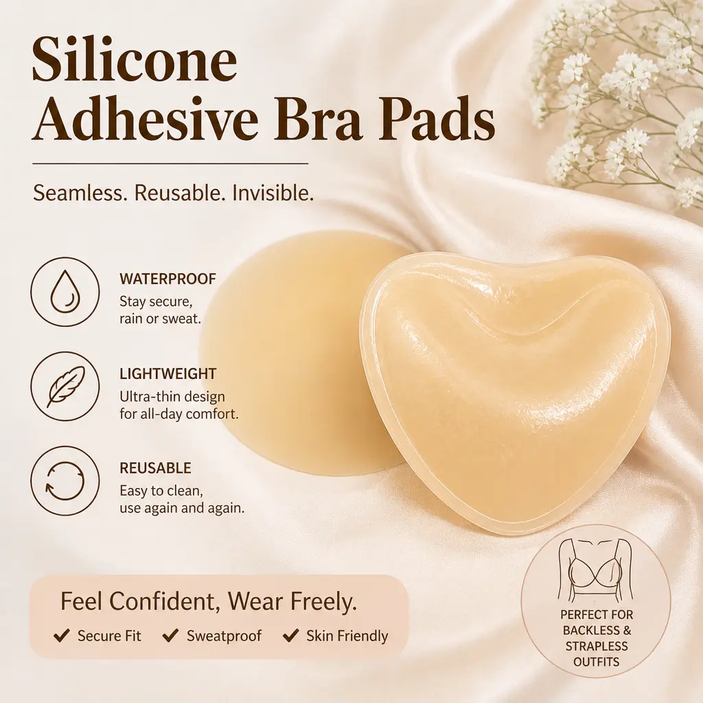 Women's Thick Self-Adhesive Silicone Bra Inserts - Triangle Sticky Bra Push-Up Pads, Lift-Enhancing Reusable Cups Fits Everyday Underwear for Women, Dresses and Tops