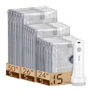 [2026 Upgraded] Cordless Travel Vacuum Bag Storage Compression Bag Set–15-Pack in 3 Sizes –Rechargeable Handheld Pump with Built-In Battery–Waterproof &Reusable Space Saver for Clothes & Packing, for Carry-On Suitcases travel organization pouch