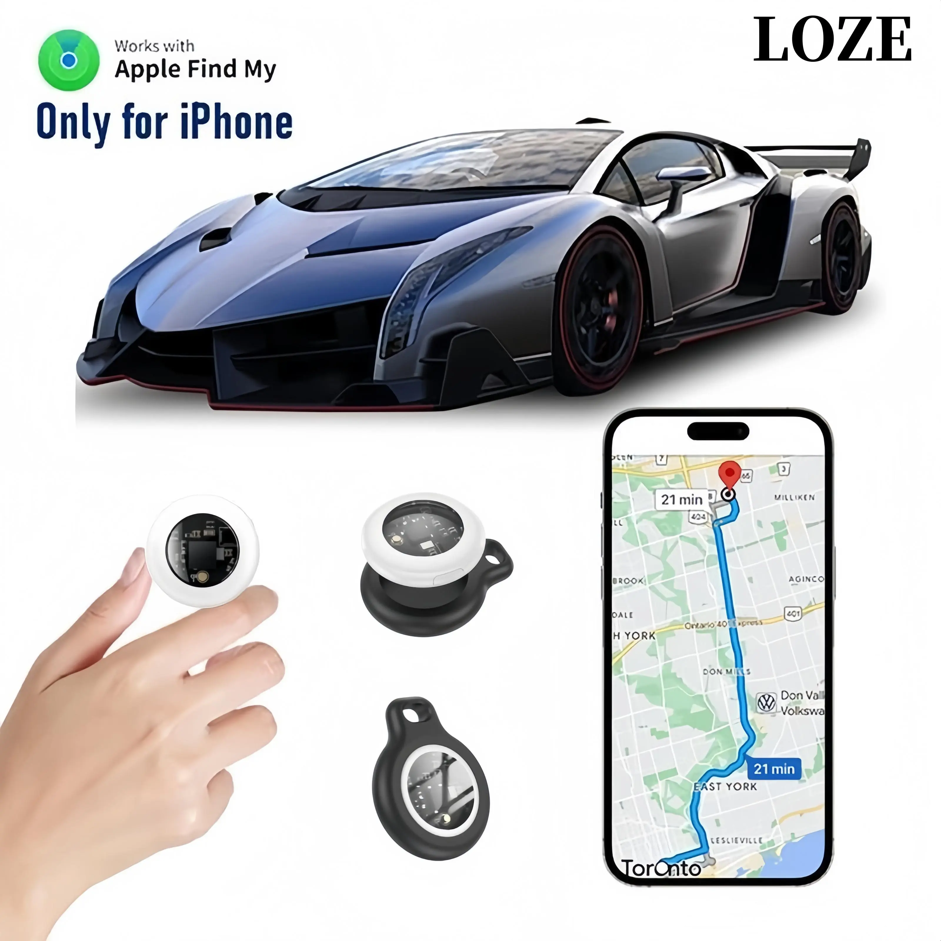 10-Pack GPS Trackers (iOS Only) — For Cars & Pets | Compact & Discreet Design | Weather-Resistant Casing | Anti-Loss Device | Supports Apple "Find My" (iOS Only) | No Monthly Fees | IP67 Water-Resistant | Replaceable Battery