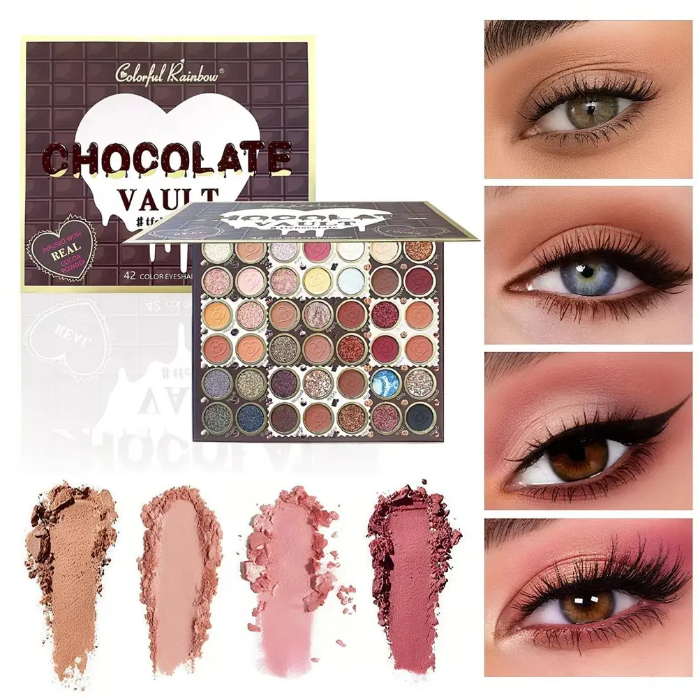 Colorful Rainbow Cream Chocolate 42 - 42 Color Eyeshadow Palette with Richly Pigmented Matte & Glitter Shades for Creative Daily & Party Makeup Looks