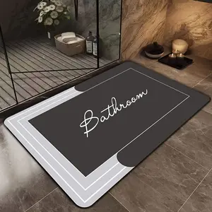 [Soft Bathroom Mat] Quick Dry Bathroom Mat, High Absorbency Shower Rug, Non-Slip & Washable, Ideal for Bathroom, Shower, Bathtub, Kitchen Entry, Modern Minimalist Beige Decor with "Bathroom" Lettering