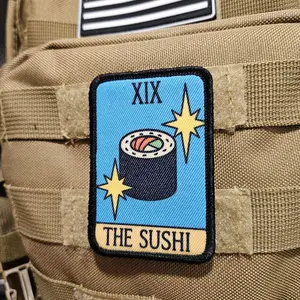 The sushi tarot card funny cute  2"x3" morale patch with hook and loop backing education