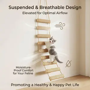 39.4 Inch Cat Cage with Sisal Rope Ladder Wooden Pet Furniture Cat Climbing Frame Scratching Board Toy for Cats to Climb and Exercise