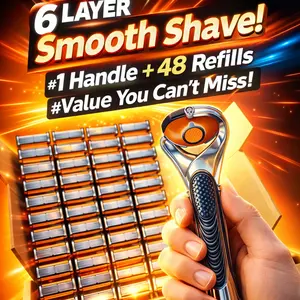 6-Blade Razor Set - 48/24 Replacement Blades + 1 Handle - stainless steel razor, non-slip handle, suitable for face, head and body shaving.Individuals with coarse or thick hair may experience suboptimal shaving results. Please purchase with caution!