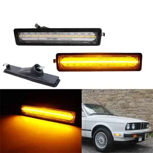 2PCS Clear Lens Amber LED Front Bumper Side Marker Light For BMW E30 3 Series 1984 1985 1986 1987 1988 1989 1990 1991 Replace OEM 63141377849, 63 14 1 377 849, 63-14-1-377-849