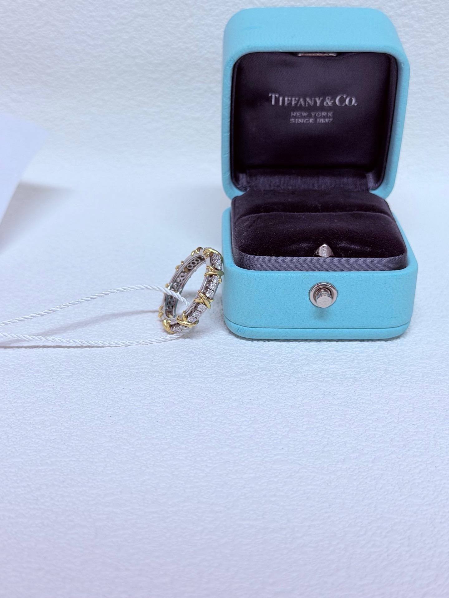 Pre-owned Tiffany & Co. Sixteen Stone Narrow Band Ring, Platinum & Yellow Gold with Diamonds, US Size 7.5