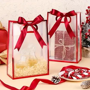 5 Transparent Gift Bags, PP Material, Die-Cut Handles, Perfect for Valentine's Day, St Patrick's Day, Graduation, Mother's Day, Birthday, Party Gift Packs