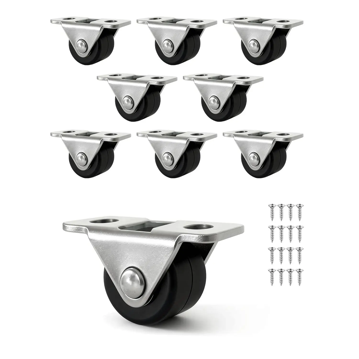 8 Pack Mini Fixed Caster Wheels - 1/2 Inch Small Silent Rigid Plate Casters for Furniture,  Rubber Rolling Wheels with Metal Top Plate, Single Direction Small Appliance Wheels for Storage Bins