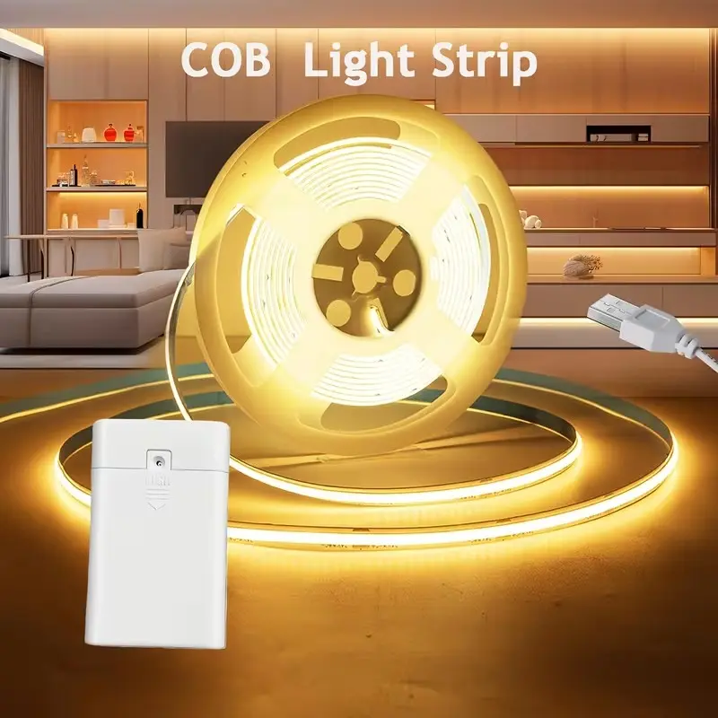Warm /cool COB LED Strip Light Interior Led Lights with USB/battery Modes, Super Bright Leds Adjustable Brightness Led Flicker-Free Dimmable Light Bar for Display Cases & Shoe Cabinets, Flexible Ambient Lighting