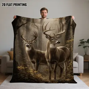 A Single Piece of 2D Printed Blanket Featuring a Deer Forest in Autumn, Designed for Home Decor. Made from 100% Polyester Simplicity Fiber, It Serves As a Stylish And Scopic Gift for Anniversaries. Ideal for Use on Beds, Sofas, And in Offices