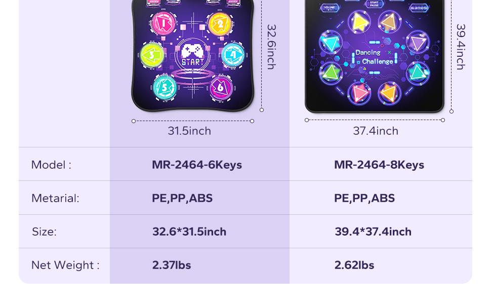 Merach Dance Mat Bluetooth Electronic Dance Pad with Light-up 6-Button 8-Button Built-in Music Dance Game Toy Gift for Kids Girls Boys 3-12 Years Old Portable Play