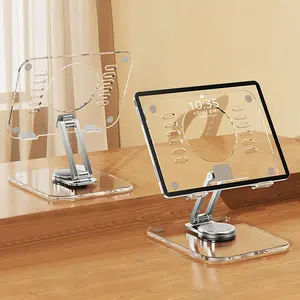 360° Rotating Acrylic Tablet Stand, 1 Count Adjustable Compact Desk Stand, Foldable Holder Stand Compatible with iPad Pro Air Mini Kindle Surface Pro Galaxy Tab Phone 4-13" Aesthetic Durable