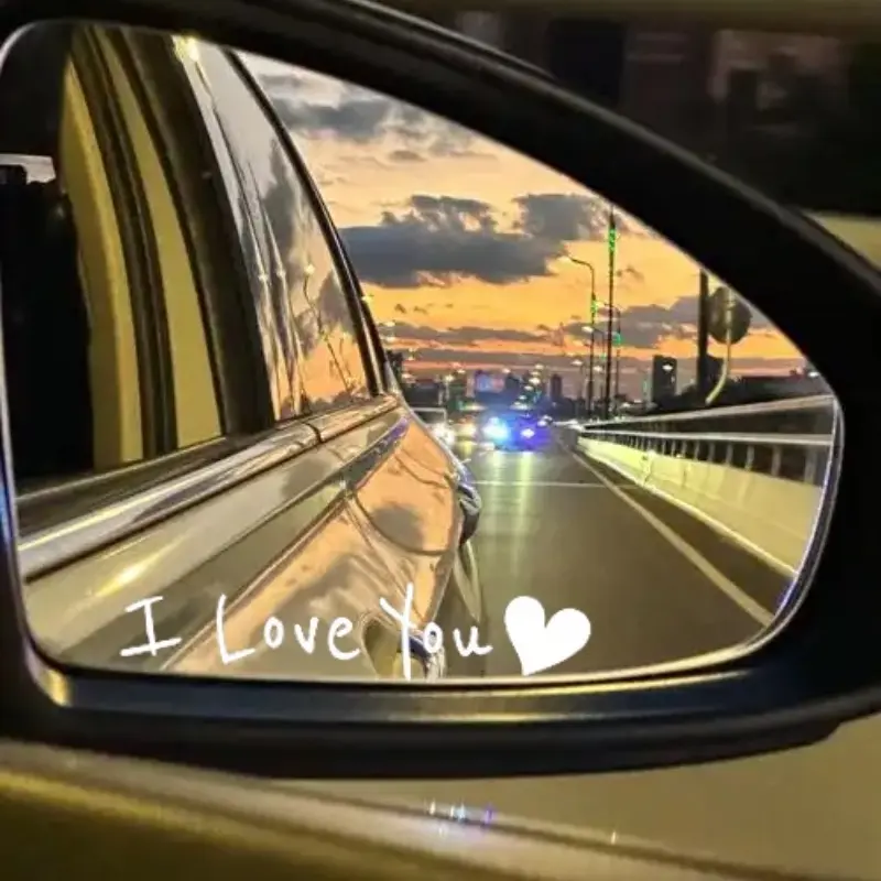 4PCS/SET "I Love You" Romantic Confession Sticker, Decal For Cars, Automobile Decals, Suitable for Car Rearview Mirror/Window, Black-White Contrast + Heart Element Design, Waterproof & Wear-Resistant, Inject a Romantic Vibe into Your Ride