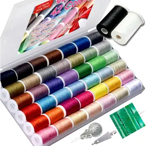 All Purpose Sewing Thread Set 42 Assorted Rainbow, White and Black Polyester Thread Kit Includes 9 Hand Needles 2 Needle Threaders Suitable for Hand and Machine Sewing