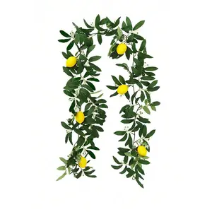 1PC/2PCS Decorative Artificial Lemon Wreath - Fake Fruit Vine with Leaf, Dragonfly & Lemon Leaves, Green Plant Ornament for Farmhouse Home Decor (Wall, Front Door, Gift)
