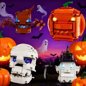 Spooky Christmas Light-Up Building Blocks - Specter/Pumpkin Head/Skull/Tree Monster DIY Assembly Toys for Kids & Adults | Glowing Desktop Decor & Perfect Birthday/Christmas Gift