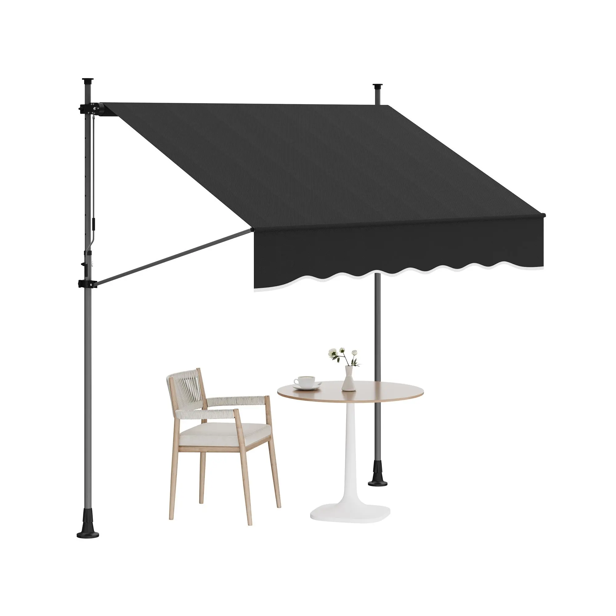 Manual Retractable Patio Awning - 10x10ft Outdoor Shade with Smooth Crank Handle, 118x118in Adjustable Height, UV Blocker Fabric, Water-Resistant, Iron Frame, Black for Garden Deck Balcony (Sunshades for Patio)