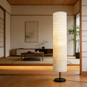 Modern Rice Paper Floor Lamp with Foot Switch, Adjustable Three-Color Light, Bedroom and Study Room Lighting, Uk Plug