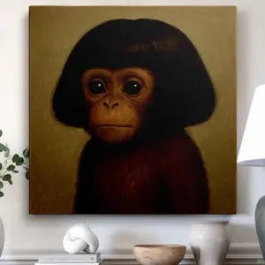 Whimsical Monkey Portrait Retro-Style Animal Canvas Art Poster