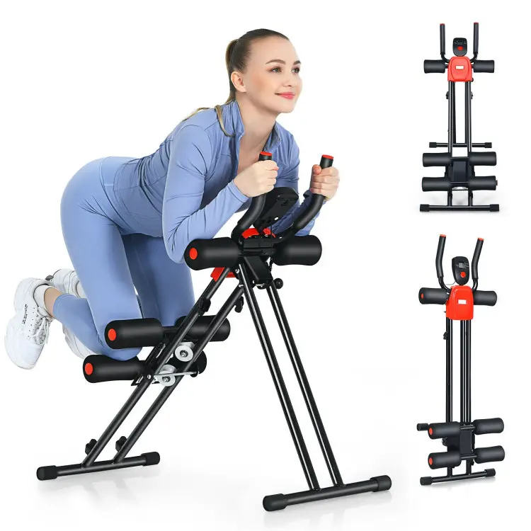 COSTWAY Foldable Core Abdominal Trainer, AB Workout Machine Exercise Equipment with 3 Adjustable Levels, LCD Display, Ab Cruncher Strength Training Equipment for Home Gym Fitness