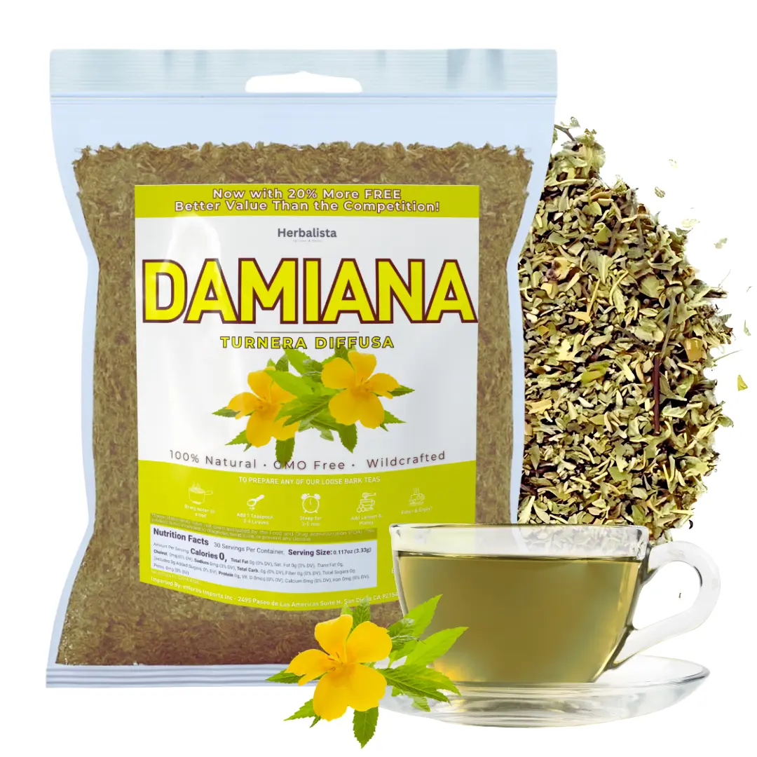 VIRAL Damiana Herbal Tea (Mexican Turnera Diffusa Leaf) - 5 oz, 100% Natural, Vegan, Non-GMO, Caffeine-Free Loose Leaf Traditional Beverage