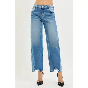 RISEN Full Size Slouchy Cropped Barrel Jeans with Contrast Wash Plus Size