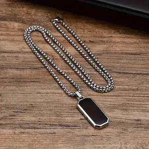 1pc Stainless Steel Necklace, Men's Simple Black Drip Oil Stainless Steel Pendant, Men's Personality Gift